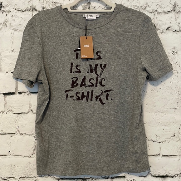 Mango Tops - NWT MNG basic organic cotton gray graphic tee